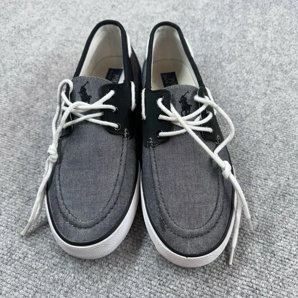 Polo Ralph Lauren Boat Shoes Mens 10.5D Franz Sneakers Grey Canvas Lace Up